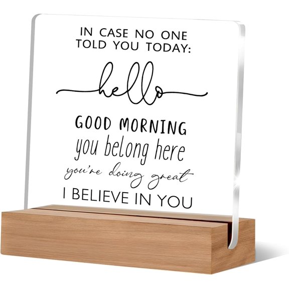 Inspirational Desk Decor, In Case No One Told You Today Hello Good Morning Acrylic Desk Plaque Sign, Motivational Desk Decor, Inspirational Gifts for Women Men Teens, Motivational Gifts