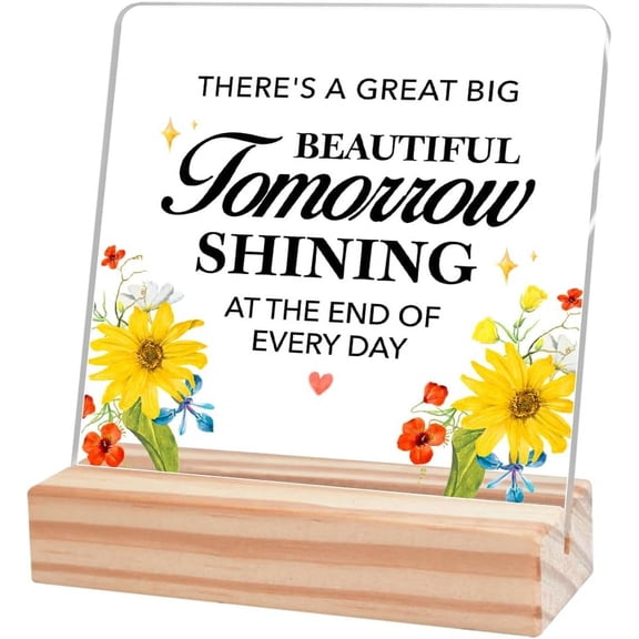 Inspirational Desk Sign,Positive Sign Desk Decor,There's a Great Big Beautiful Tomorrow Acrylic Plaque,Inspirational Gift for Women Friends Cheer Up Gift for Coworker 4x4 Inch
