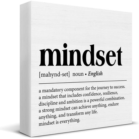 Inspirational Desk Signs Rustic Mindset Definition Wood Sign Decorations Home Office Desk Shelf Table Desktop Decor 5x5 Inch