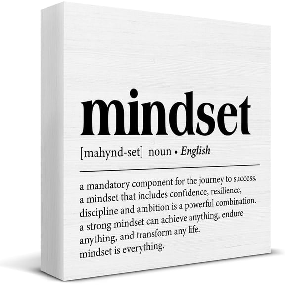Inspirational Desk Signs Rustic Mindset Definition Wood Sign Decorations Home Office Desk Shelf Table Desktop Decor 5x5 Inch