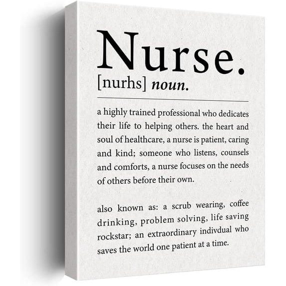 Inspirational Dictionary Style Wall Art Decor Nurse Definition Canvas Painting Framed Nurses Canvas Artwork Print Poster 12"x15" Decoration for Home Office