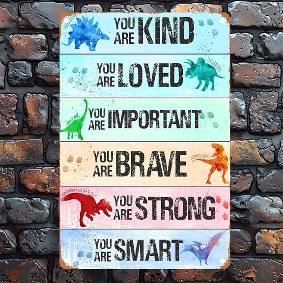 Inspirational Dinosaur Room Decor 1pc Metal Tin Sign - Durable Metal Plaque, Positive Affirmations, 8x12 Inch, 2D, Perfect for Youngsters Room, Nursery, Classroom, Office Wall Decor, 2D Flat