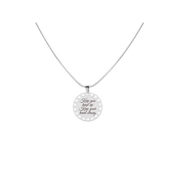 Inspirational Disc Necklace with Hearts Cutout By Pink Box - Keep Your Head Up
