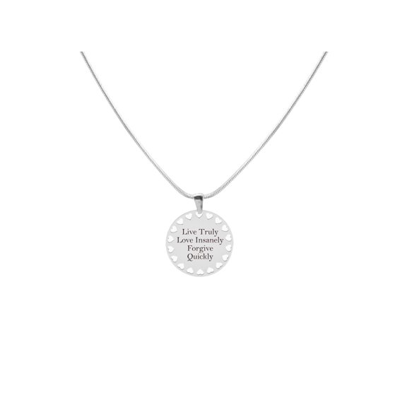 Inspirational Disc Necklace with Hearts Cutout By Pink Box - Live Love Forgive