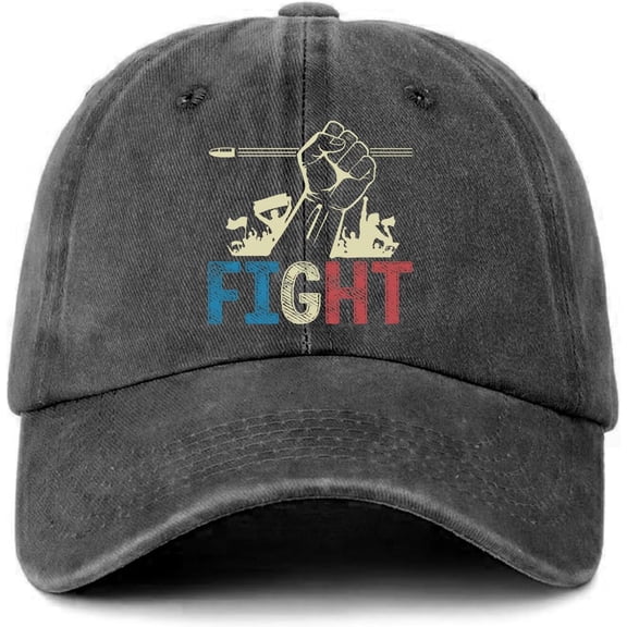 Inspirational Distressed Washed Black Baseball Cap Fight Theme Printed Baseball