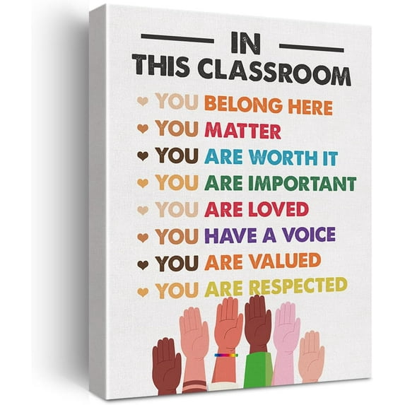 Inspirational Diversity Wall Art in This Classroom Canvas Painting Prints for Classroom Office Wall Decor Framed Positive Classroom Equality Artwork Gifts(12x15 Inchs)