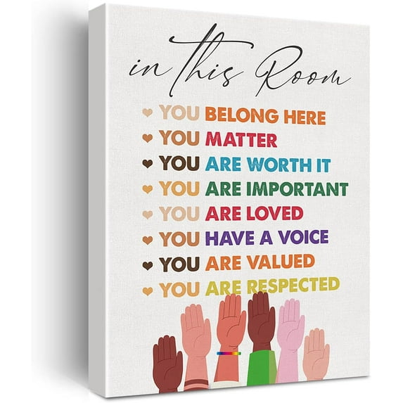 Inspirational Diversity Wall Art in This Room Watercolor Canvas Painting Prints for Classroom Office Wall Decor Framed Equality Artwork Gifts(12x15 Inch)