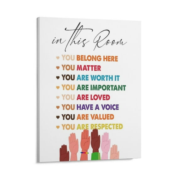 Inspirational Diversity Wall Art in This Room Watercolor Canvas Painting Prints for Classroom Office Wall Decor Framed Equality Artwork Gifts 16x24inch