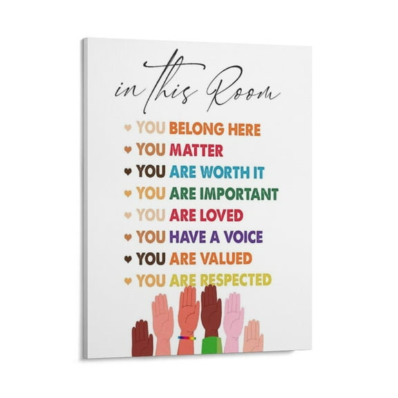 Inspirational Diversity Wall Art in This Room Watercolor Canvas Painting Prints for Classroom Office Wall Decor Framed Equality Artwork Gifts 24x36inch