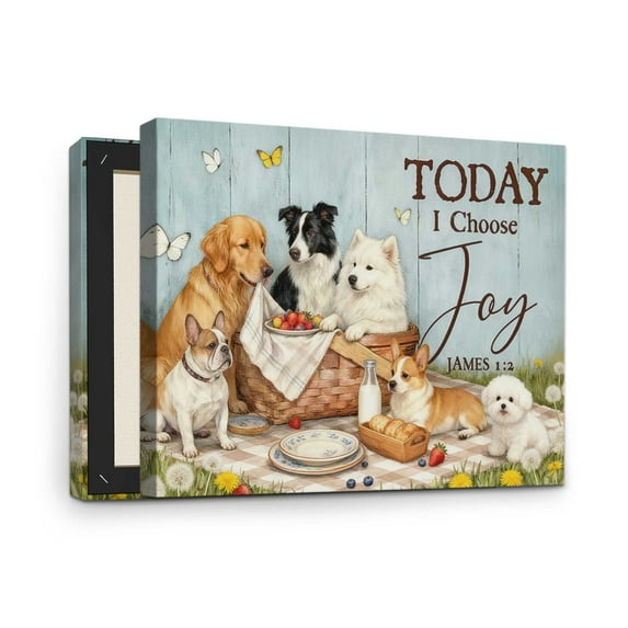 Inspirational Dog Canvas Print Art with Frame, Rustic Farmhouse Dog Today I Choose Joy Motivational Wall Art, Ideal for Pet Lovers Gifts Office Home Decor
