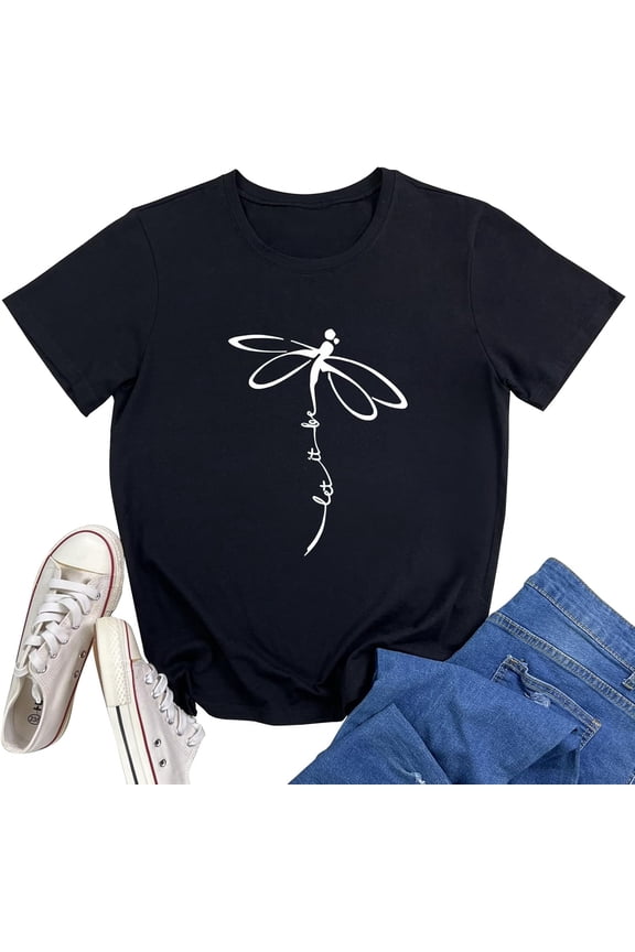 Inspirational Dragonfly Let It Be Graphic Tee Retro Minimalist Short Sleeve Casual Cotton Blend T-Shirt for Adults Unisex Fashion Top
