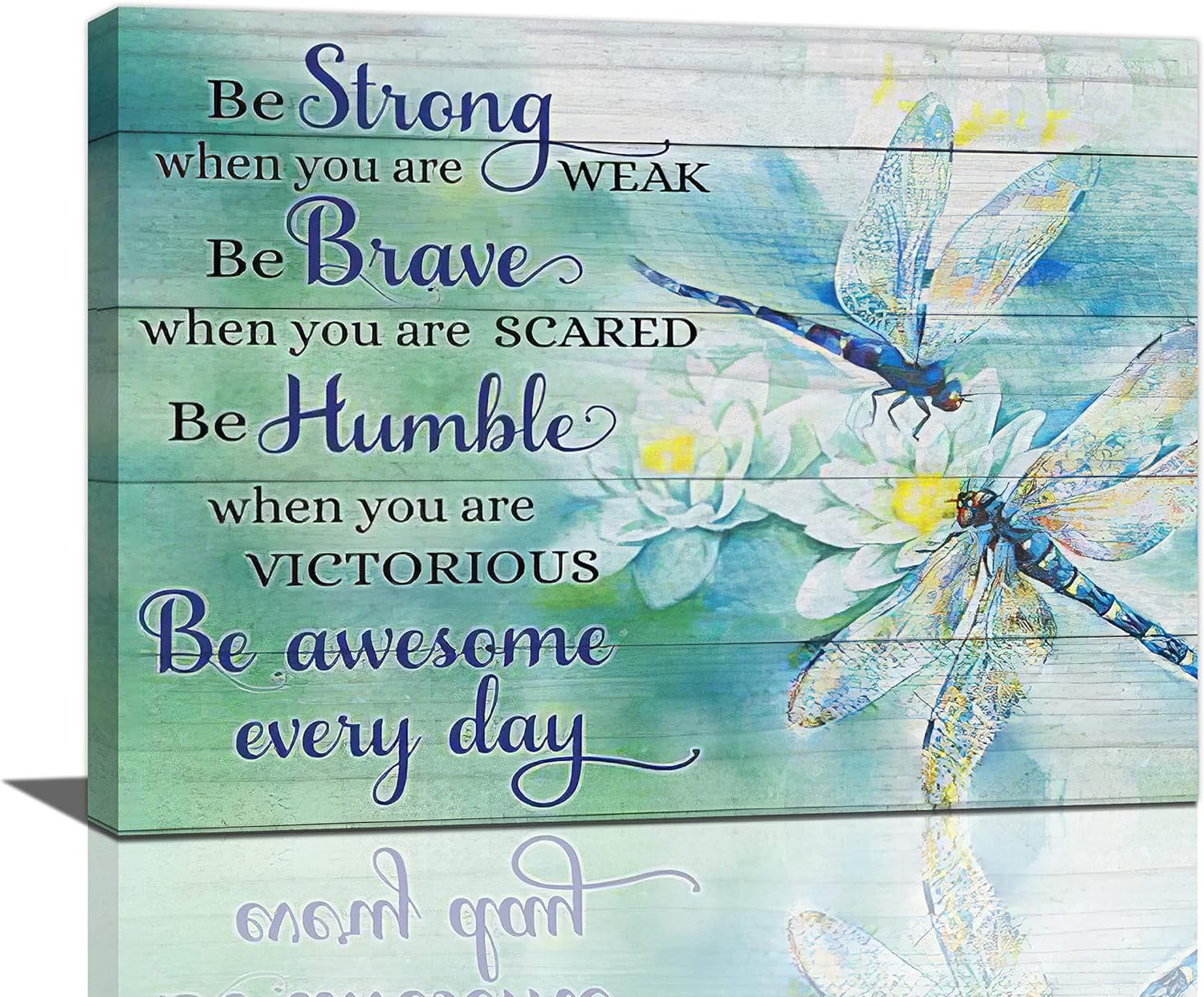 Inspirational Dragonfly Wooden Box Sign - 8x8 Inch, Watercolor Design, Home & Office Decor