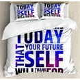 thumbnail image 1 of Inspirational Duvet Cover Set, Do Something Today That Your Future Self Will Thank You for Typography, Decorative 3 Piece Bedding Set with 2 Pillow Shams, Queen Size, Dark Purple White, by Ambesonne, 1 of 3