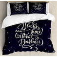 thumbnail image 1 of Inspirational Duvet Cover Set, Motivation Life Message Happiness Calligraphy Words Night Skyline, Decorative 3 Piece Bedding Set with 2 Pillow Shams, Queen Size, Dark Purple Beige, by Ambesonne, 1 of 3