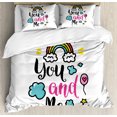 thumbnail image 1 of Inspirational Duvet Cover Set Queen Size, You and Me Quote with Rainbow Clouds and Hearts Love Romance Doodle Print, Decorative 3 Piece Bedding Set with 2 Pillow Shams, Multicolor, by Ambesonne, 1 of 3