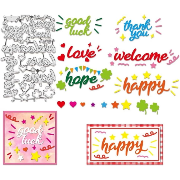 Inspirational English Cutting Dies Happy Love Word Die Cut Congratulations Die Cuts Embossing Stencils Template for DIY Scrapbooking Decor Wedding Birthday Blessing Card 0.8mm Thick for DIY