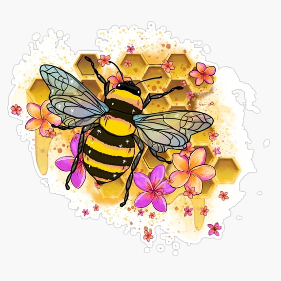 Inspirational Environmental Slogan Save The Bee Sweet Golden Honeycomb Blossom Decal For Hydration Sticker
