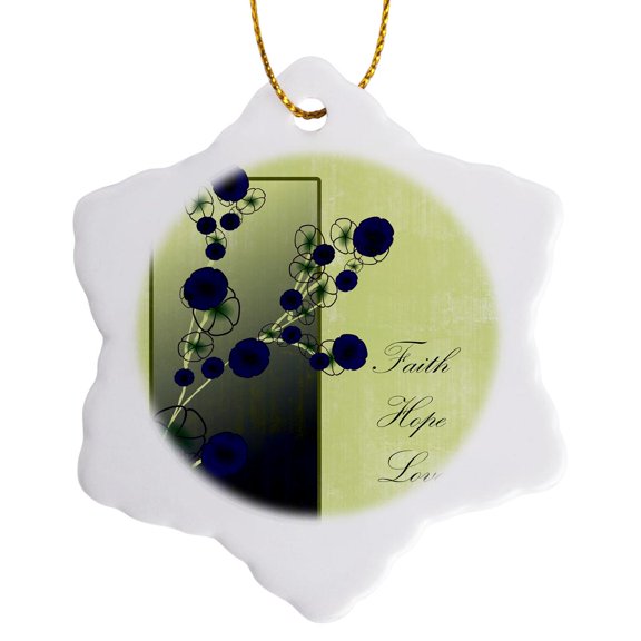 3drose, Inspirational Faith, Hope and Love Purple Flowers, 3 inch Snowflake Porcelain Ornament