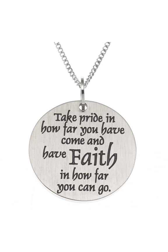 Inspirational "Faith" Stainless Steel Disc Pendant Necklace