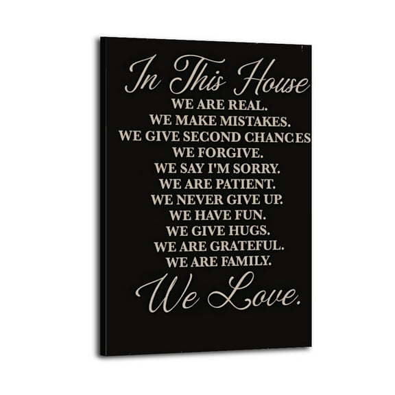 Inspirational Family Quote,In This House Wooden Hanging Sign, House Rules Signs-1 Poster Wrapped Wooden Frame Wall Decor,Canvas Wall Art for Living Room,Bedroom,Office,Ready to Hang
