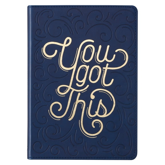 Inspirational Faux Leather Journal for Women You Got This Classic Lined Navy Blue/Gold Notebook w/Ribbon Marker, 336 Ruled Pages, Large Flexcover, With Love