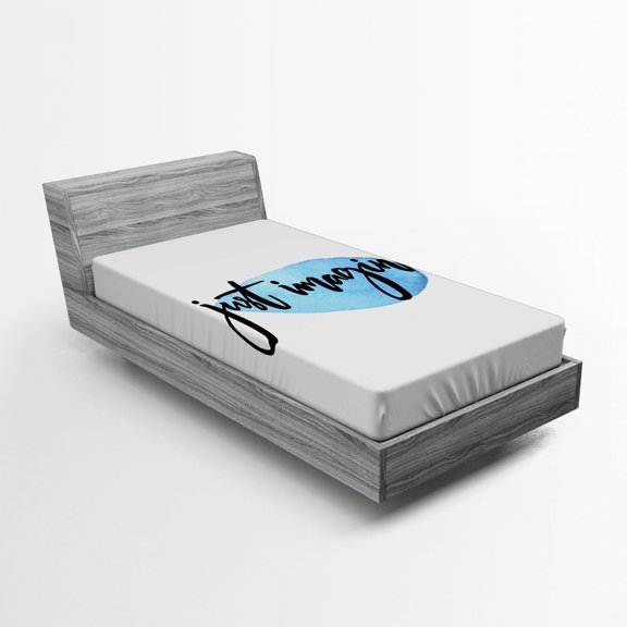 Ambesonne Saying Fitted Sheet, Imagine Inspiration, Twin Size, Blue Black and White