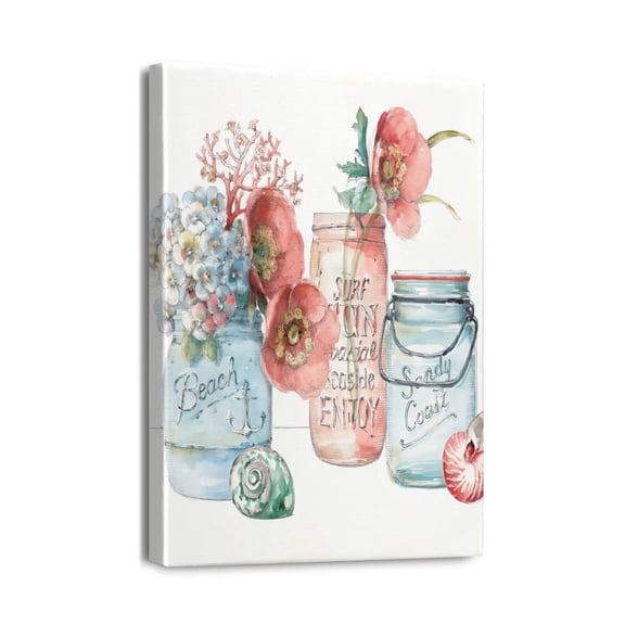 Inspirational Floral Bathroom Wall Decor 12X16inch Framed Artwork of Farmhouse Flower Pictures with Bath Towel & Pink Poppy Vase on Blue-White Canvas, Perfect for Bedroom Accent