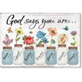 thumbnail image 1 of Inspirational Floral Canvas Wall Art: God Says You Are Positive Quotes Wall Decor, Flowers in Mason Jar Picture Motivational Bible Verse Poster for Women Bedroom Home Decoration 11" x 14", 1 of 6