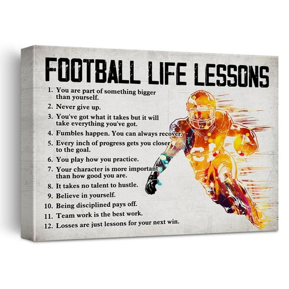 Inspirational Football Wall Art for Bedroom Home Decor, Football Life Lessons Canvas poster