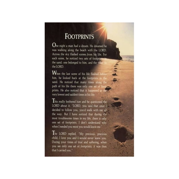 Inspirational Footprints in the Sand Poem Wall Art Print Christian Gift for Home Office Church Memorial Decor