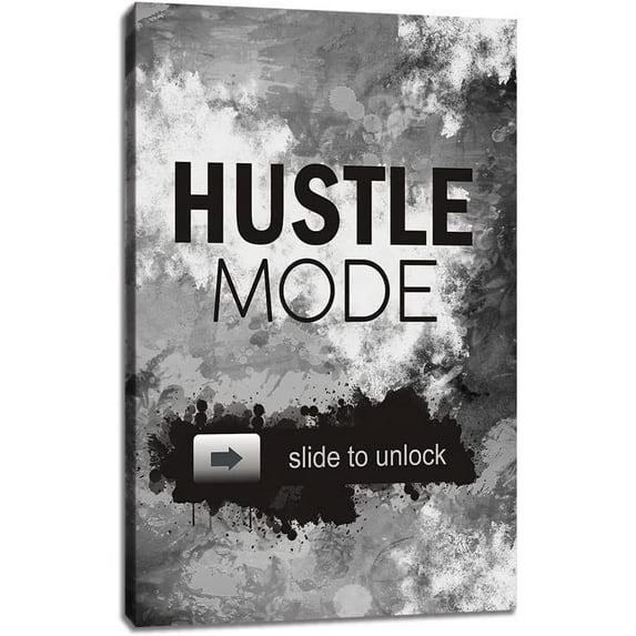Inspirational Framed Office Canvas Wall Art Motivational Positive Entrepreneur Quotes Hustle Mode Poster Prints Artwork Workplace Office Bedroom Wall Decor Ready to Hang - 12" Wx18 H