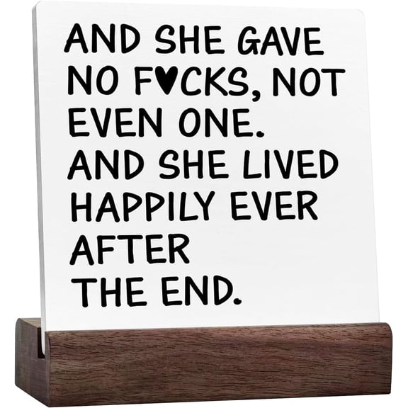 Inspirational Funny Desk Sign Decor Motivational She Lived Happily Ever After Quote Sign Desk Decoration For Shelf Home Plaque Desk Decor Gift Positive Plaque With Wooden Stand
