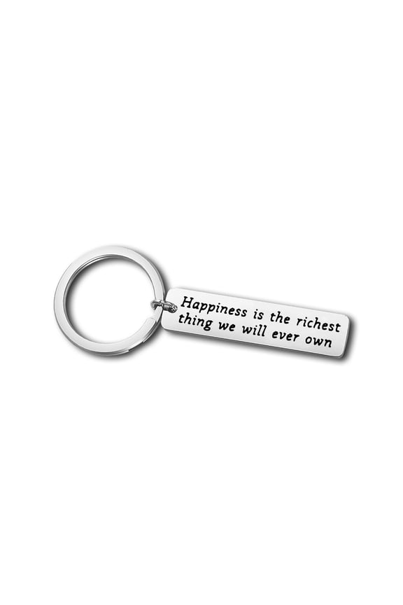 Inspirational Gift Encouragement Keychain Happiness is The Richest Thing We Will Ever Own Keyring Motivation Quotes Gifts Christmas Graduation Gift for Women Men Best Friend Teen Girls Birthday Gifts