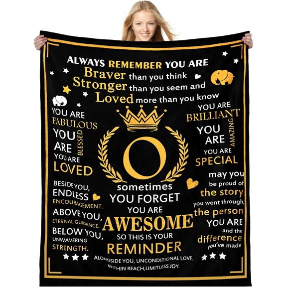 Inspirational Gift Inspirational Bed Throw Blankets 50"×60" with Initial Letters for Women Men Girls Boys A-Z Bed Throws Family Friends Birthday Graduation Mother's Day (O)