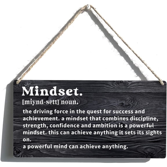 Inspirational Gift Signs Farmhouse Mindset the Driving Force in the Quest for Success and Achievement Wooden Hanging Sign Rustic Wall Art Home Decoration 10x5 Inch