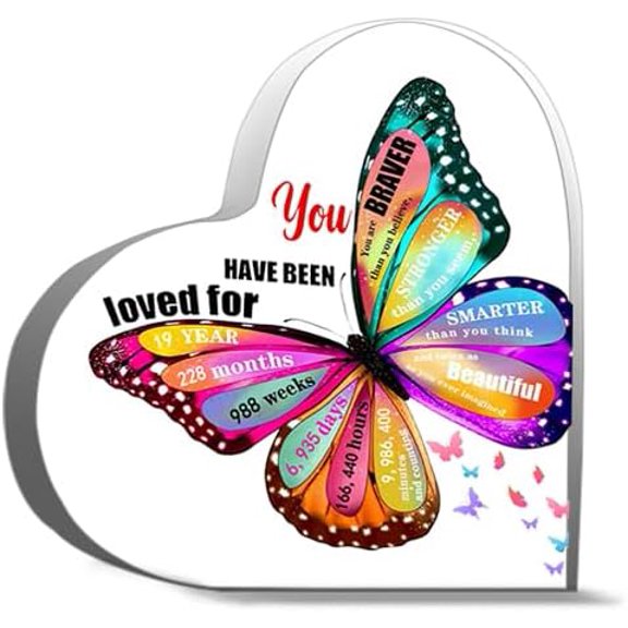 Inspirational Gifts 4"X4"- You Have Been Loved For 19 Year Acrylic Plaque Decorative Signs Heart Keepsake Gifts For Friends Family Desk Decor