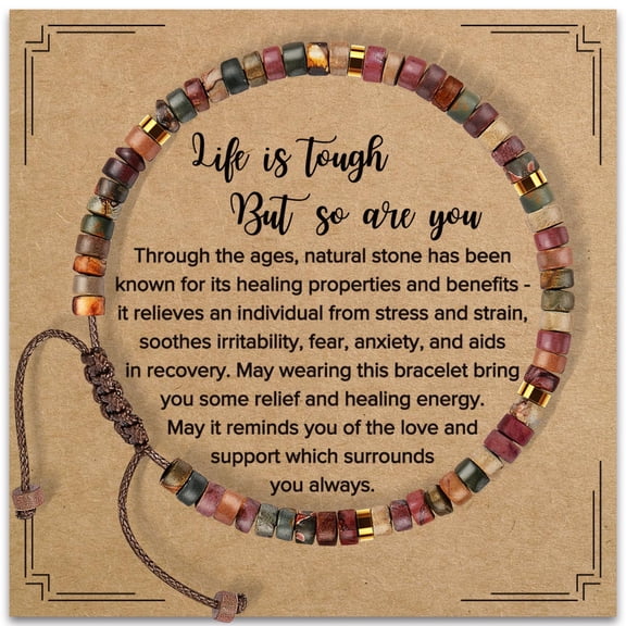 Inspirational Gifts Bracelets for Women Healing Natural Stone Bracelets - Get Well Soon Gifts for Women Best Friends Sister Girls - Life is Tough But So are You Bracelet