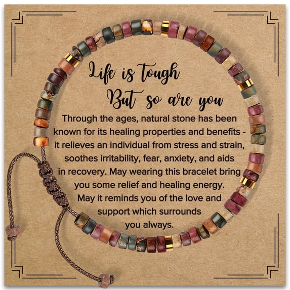 Inspirational Gifts Bracelets for Women Healing Natural Stone Bracelets - Get Well Soon Gifts for Women Best Friends Sister Girls - Life is Tough But So are You Bracelet
