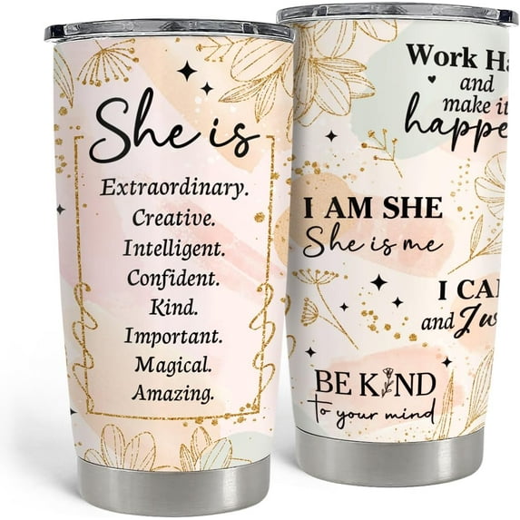 Inspirational Gifts She is Extraordinary Stainless Steel Tumbler 20oz 30oz Mental Health Gifts - Positive Daily Affirmations for Women Girls, Positive Thoughts Travel Cups