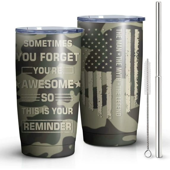 Inspirational Gifts for Men Sometimes You Forget You''re Awesome Camo Coffee Mug/Tumbler 20oz,Thank You, Teacher, Best Friend, Male, Birthday, Father''s Day Gift