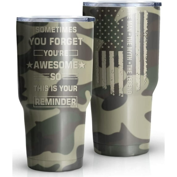 Inspirational Gifts for Men Sometimes You Forget You''re Awesome Camo Coffee Mug/Tumbler 30oz Thank You, Teacher, Best Friend, Male, Birthday, Father''s Day Gift