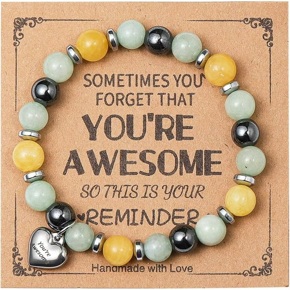 Inspirational Gifts Natural Stone Healing Beaded Adjustable Bracelets You're Awesome Best Friend Birthday Thanksgiving Valentine Handmade Jewelry for Women Men