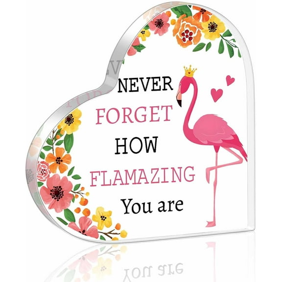 Inspirational Gifts For Women Acrylic Heart Keepsake Pink Flamingo Office Desk Accessories Decor Inspirational Cheer Up Gift For Girlfriend Wife Girls Daughter On Christmas Birthday (Flamingo)