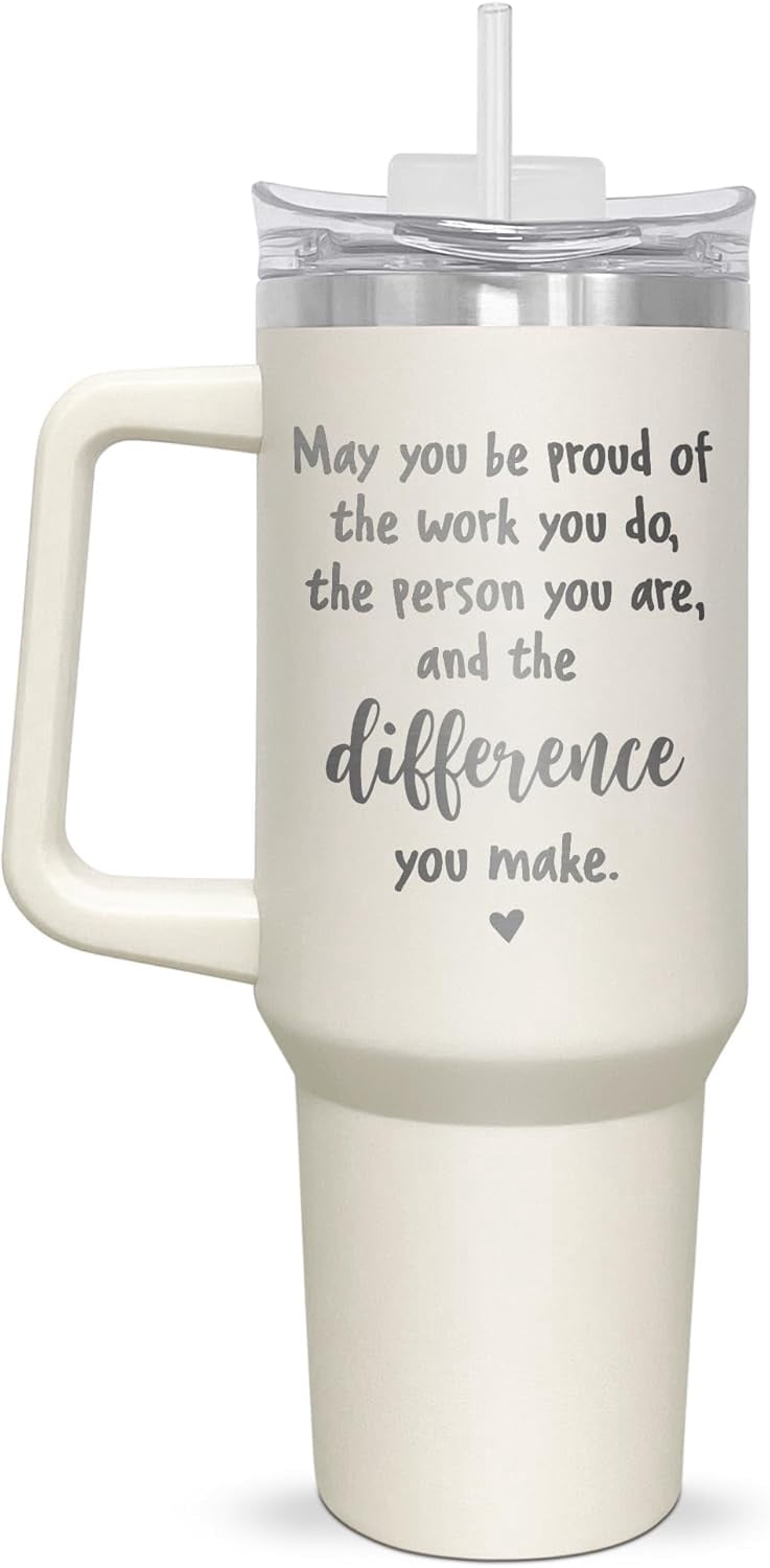 Inspirational Gifts For Women - Christmas,Mothers Day,Birthday Gifts For Women,Men,Appreciation,Thank You Gifts For Coworkers,Friend - 40oz Insulated Tumbler With Handle And Straw