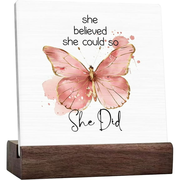 Inspirational Gifts For Women Congratulations Gift Ceramic Desk Sign Desk Decor, New Job Gifts For Coworker She Believed She Could So She Did Sign Decorations For Office Shelf Decor