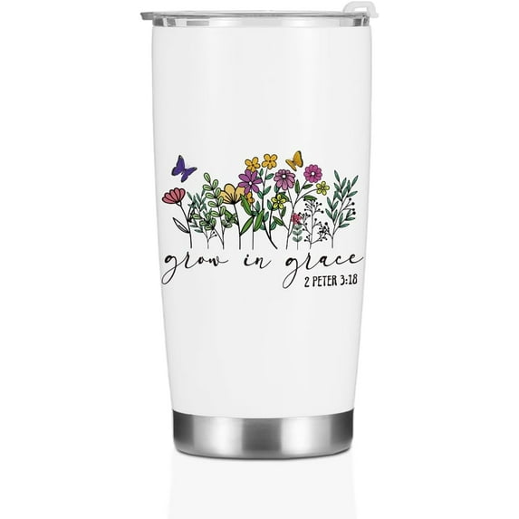 Inspirational Gifts for Women Girls Tumbler, Positive Christian Gifts Birthday Christmas, Religious Faith Wildflower Butterfly Coffee Mug Stainless Steel Vacuum Insulated Double Wall Travel Cup,20oz