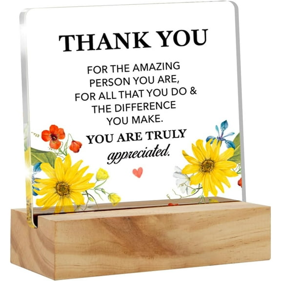 Inspirational Gifts for Women Her, Appreciation Gifts Thank You for the Amazing Person Clear Acrylic Sign with Wood Stand Table Sign Decoration 4x4 Inch