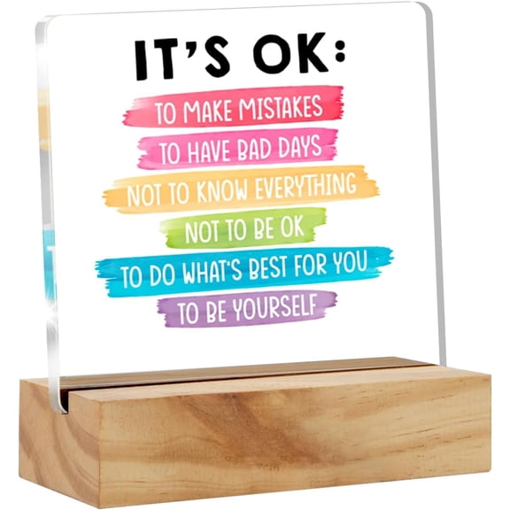 Inspirational Gifts for Women Men Children, Positive Affirmations Gifts Motivational Quote Clear Acrylic Sign with Wood Stand Table Sign Decoration 4x4 Inch