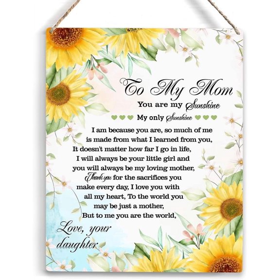 Inspirational Gifts for Women Mom Sunflower Decor You Are My Sunshine Wooden Hanging Sign for Bedroom Home Mothers Day Thank You Gifts for Mom Inspirational Gifts Birthday Gifts for Mom 8x10 Inch