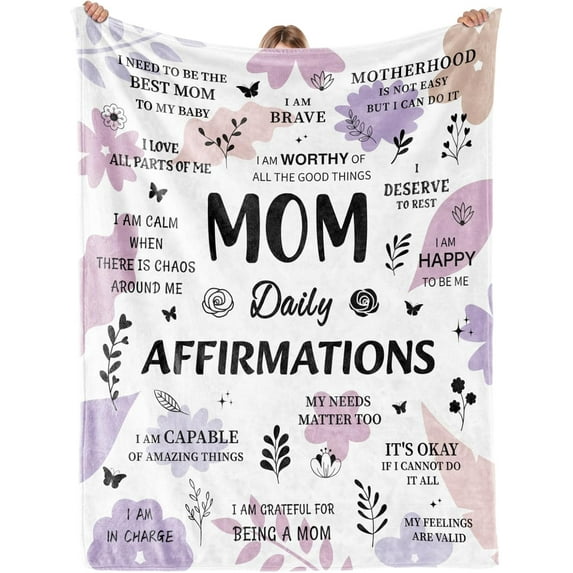 Inspirational Gifts for Women, New Mom Care Package After Baby, New Mom Gifts After Birth, Christmas Birthday Gifts for Mom, Mom Daily Affirmations Throw Blanket 50x60 (Purple)